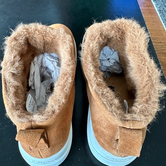 J Slides Platform Pull On Ankle Boots Suede Faux Fur Lining Tan 8M - Picture 3 of 13